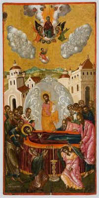 The Dormition of the Theotokos –  A Symphony of Gold and Spiritual Reverence!